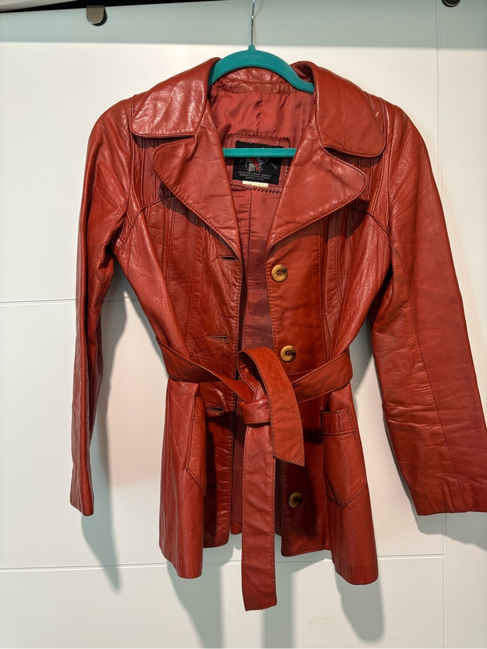 Women's Rust Red Leather Belted Jacket